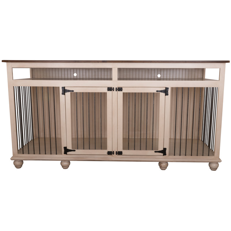 Alethea Wood Furniture Style Crate with 2 Doors, European Ivory/Caribbean Rum