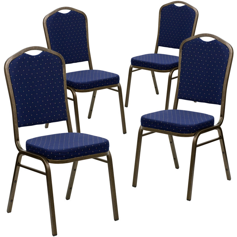 Chaise de banquet empilable Oliverson, Cadre noir, Tissu à motif de pois bleu marine, 4
