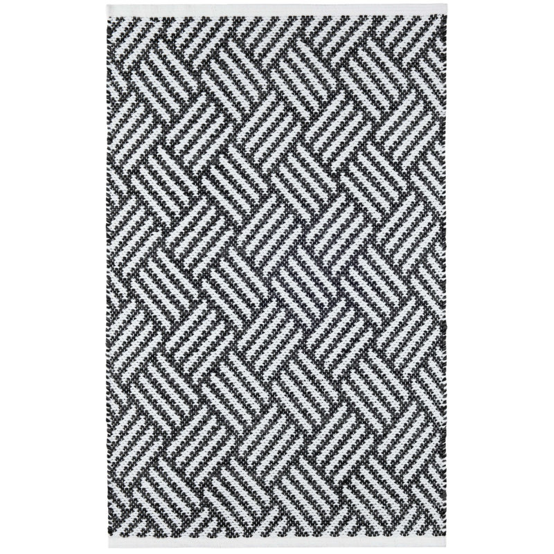 Crisscross Black Handwoven Indoor/Outdoor Rug, Rectangle 9' x 12'