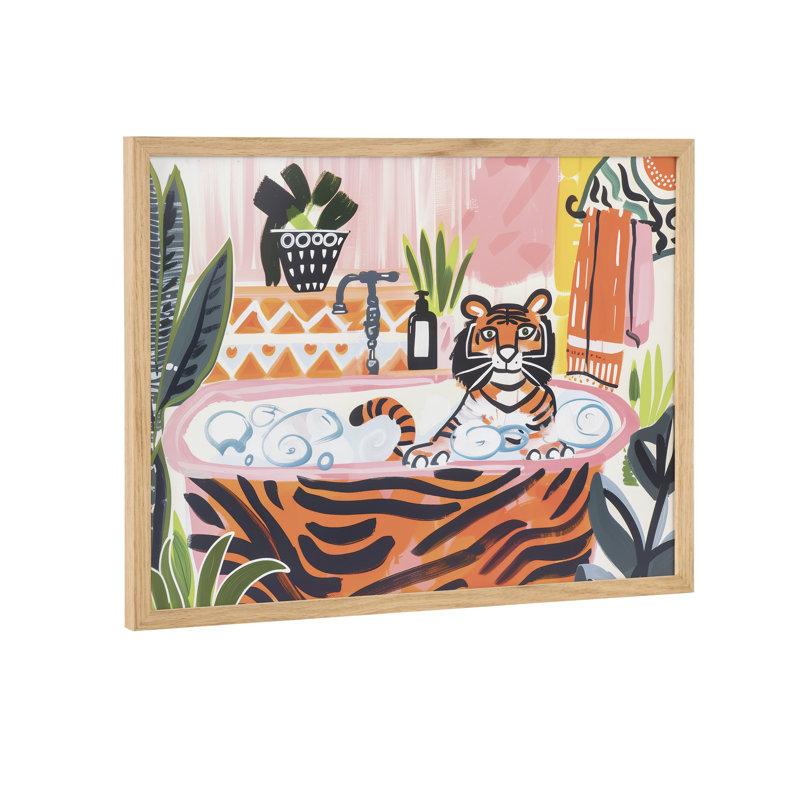 Art mural mignon avec salle de bain, Encadrement brun clair, H 16,65 po x l 12,65 po