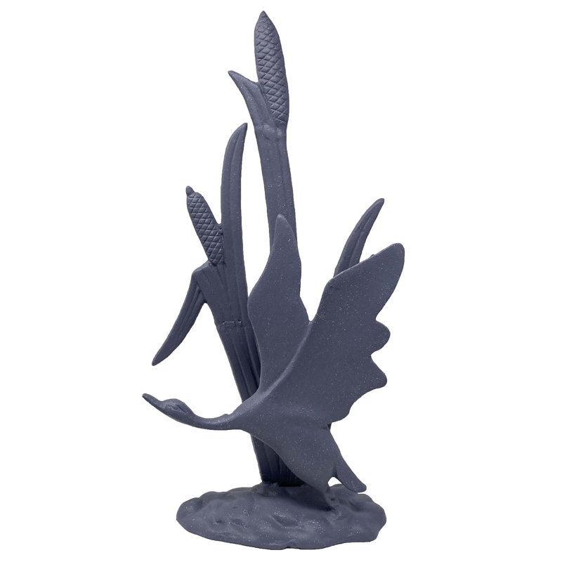 BIRD IN REEDS Iron Ornament 47cm, Grey Shimmer