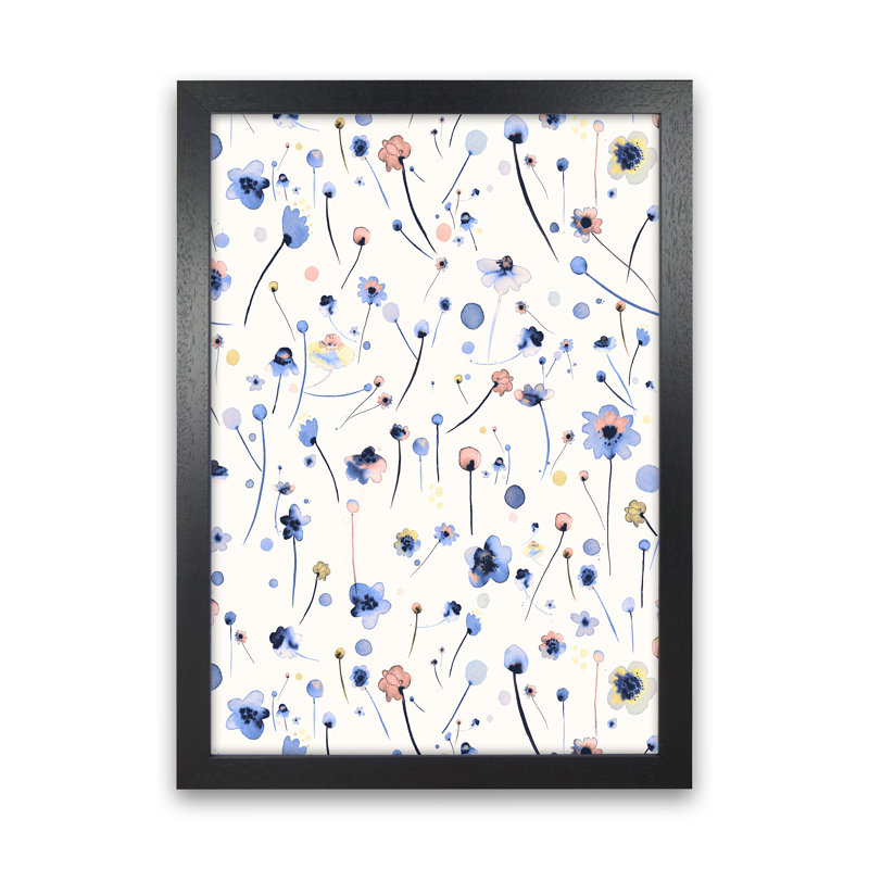 Blue Soft Flowers - Print, Black Framed, 46cm H x 34cm W x 3cm D