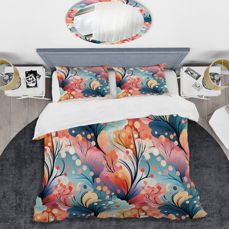 Literie à motif botanique Adventure Blue, Housse de couette pour grand lit et 2 taies décor