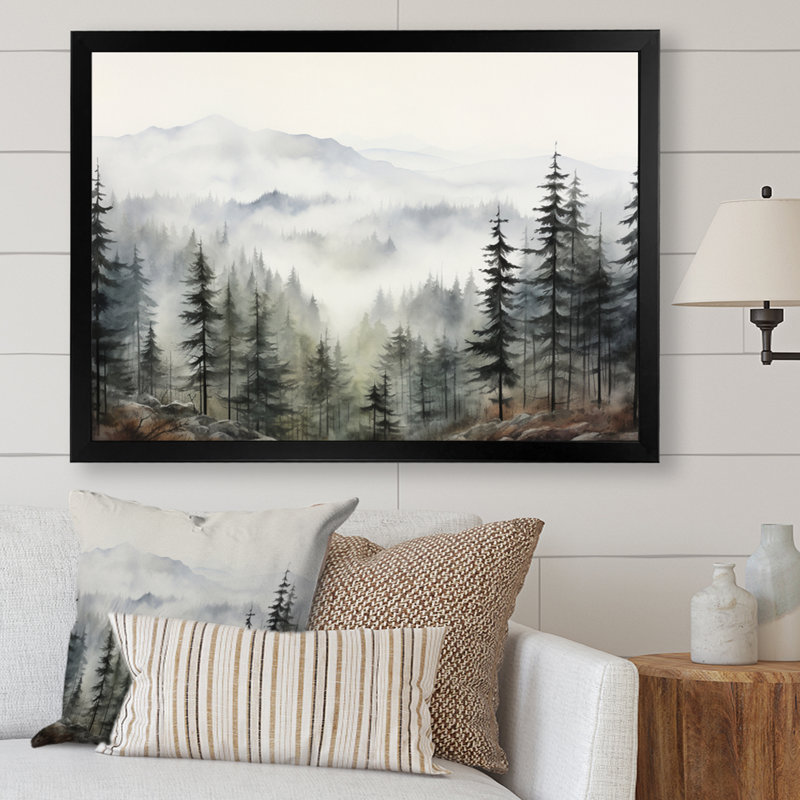 «Pine Misty Mountain II» sur toile, Cadre photo unique, H 30 po x l 40 po, Noir