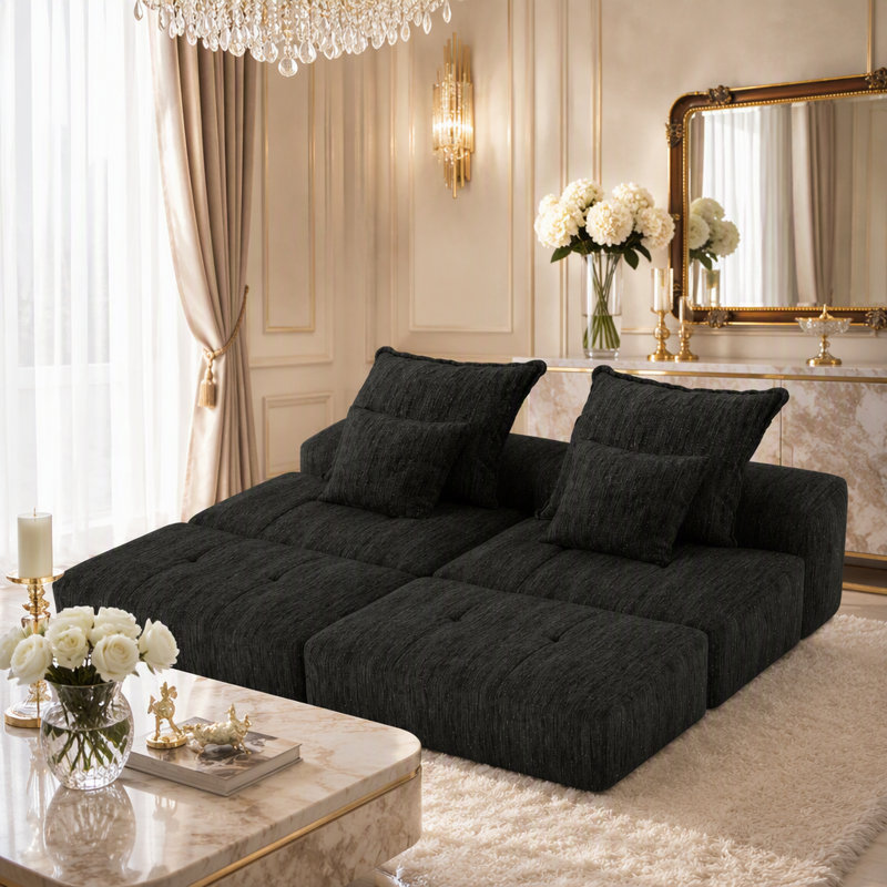 Canapé modulaire surdimensionné moderne avec repose-pieds et sièges multiples, coussins moelleux, combinaison de bricolage et aucun assemblage requis pour des espaces de vie confortables