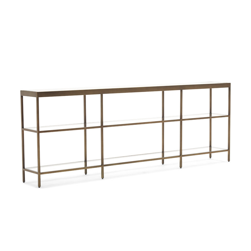 Vienna Low Bookcase W/ Glass Top, (3 Shelves) 27"H x 75"W x 10"D, Antique Brass