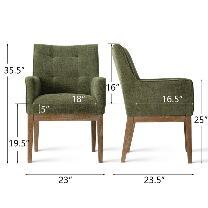 19.5" Seat Height Tweed Upholstered Fabric Dining Armchair, Green