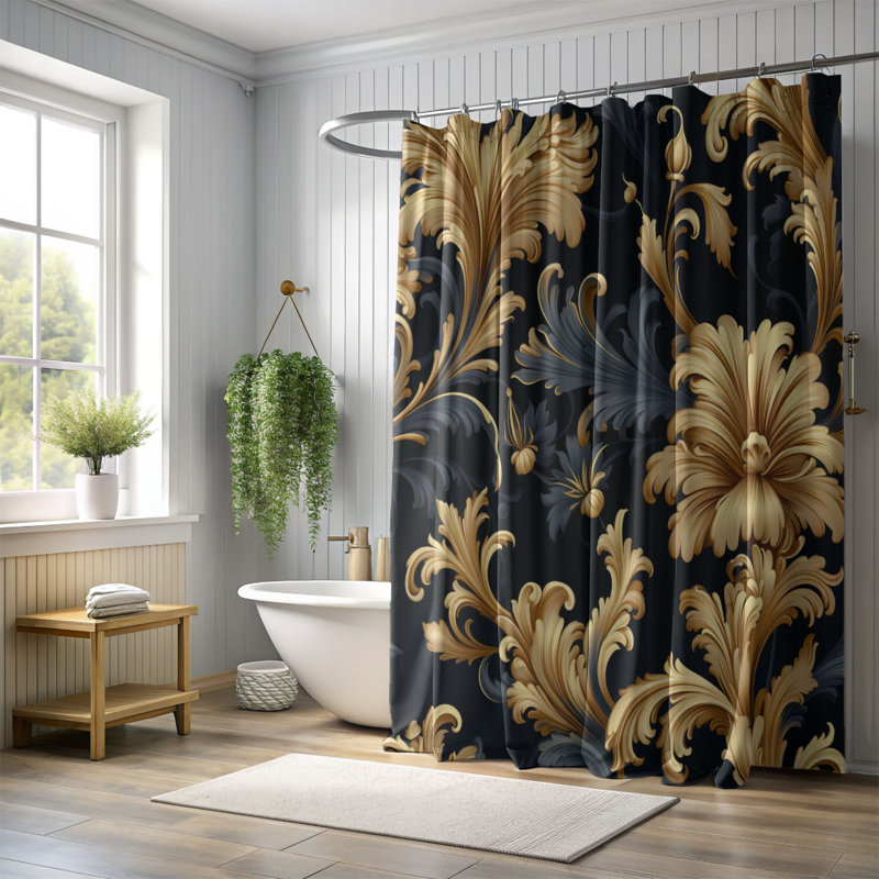 Baroque Détails Design - Rideau de douche standard 1 pièce, H 74 po x l 35 po