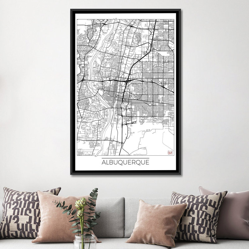 « albuquerque minimal urban blueprint map », impression sur toile, H 26 po x l 18 po x P 1,5 po, Toile avec cadre noir