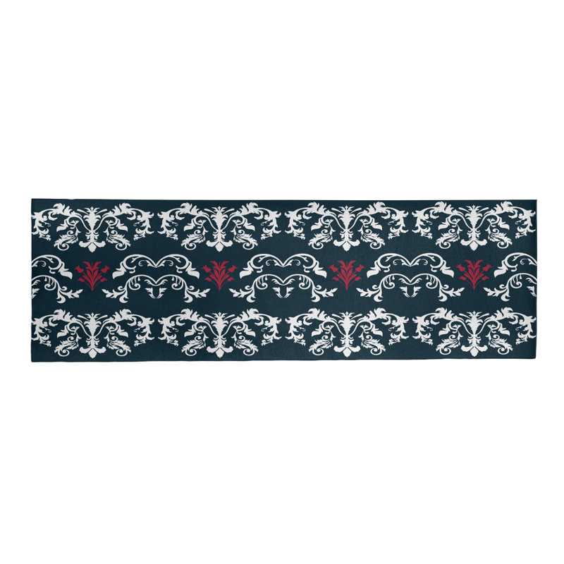 Tapis de couloir damassé bleu