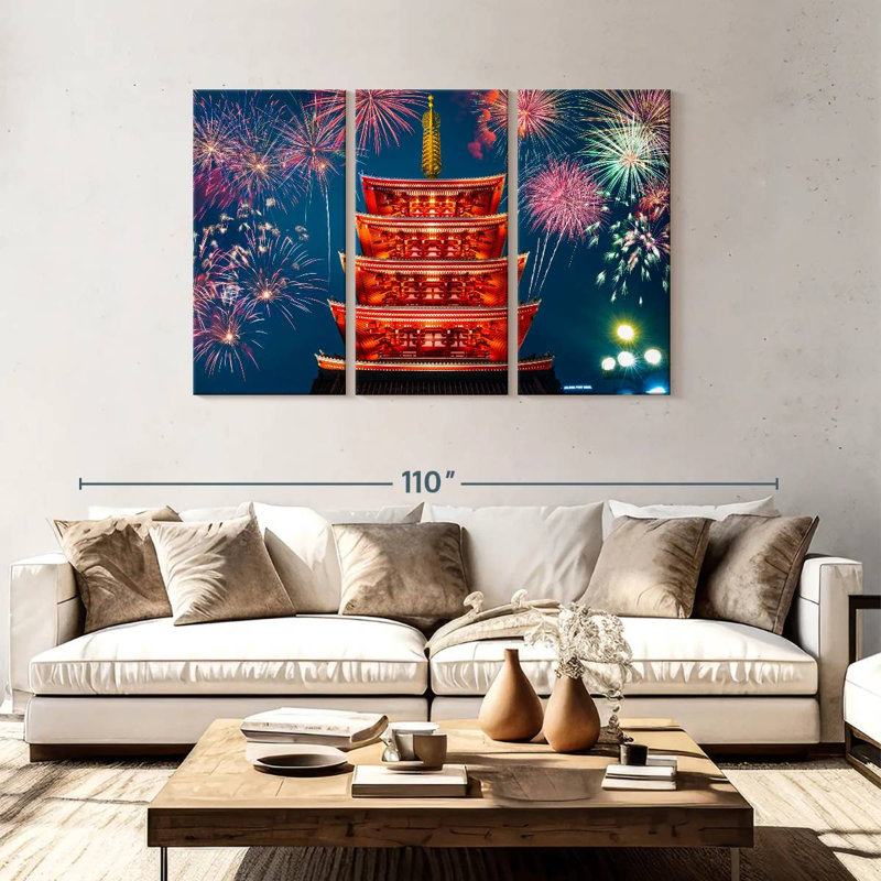 Senso ji, feux d'artifice du temple, H 48 po x l 74 po