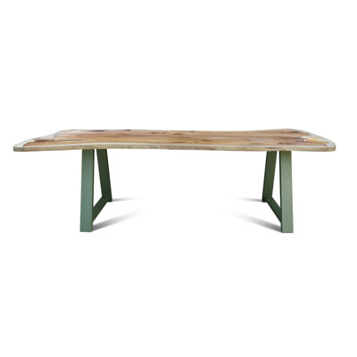 Walnut Rectangular and Free Form Wood Top Dining Table with Steel Base
