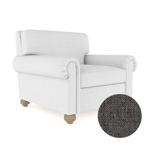Leroy Leather Armchair, 36" H x 41" W x 49" D, Weathered, Box Weave Linen Silver Streak