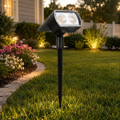 4-Pack Outdoor Solar Spotlights with 60 LEDs, Warm White High-Lumen Output, 3 Dusk-to-Dawn Modes and IP65 Waterproof Construction for Yard, Garden, Pathway and Trees