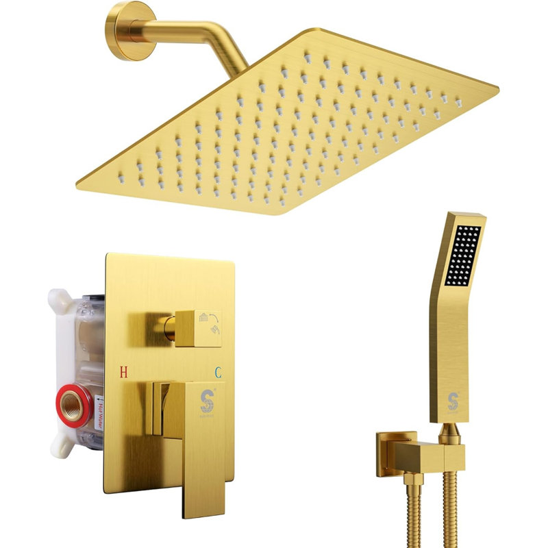 Shower System - Shower Faucet Set With 8 Inch Rain Shower Head And Handheld Shower - High Pressure Rain Shower System - All Metal Shower Faucet Trim Repair Kits - Brushed Gold