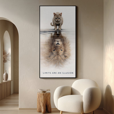 Très grande reproduction d'art sur toile - Motivation du chat et du lion