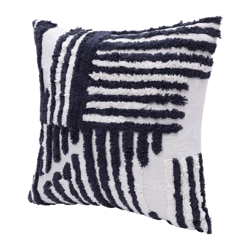 Housse de coussin décoratif en coton à rayures géométriques 22 po, Bleu / blanc, Housse de coussin seulement - sans coussin