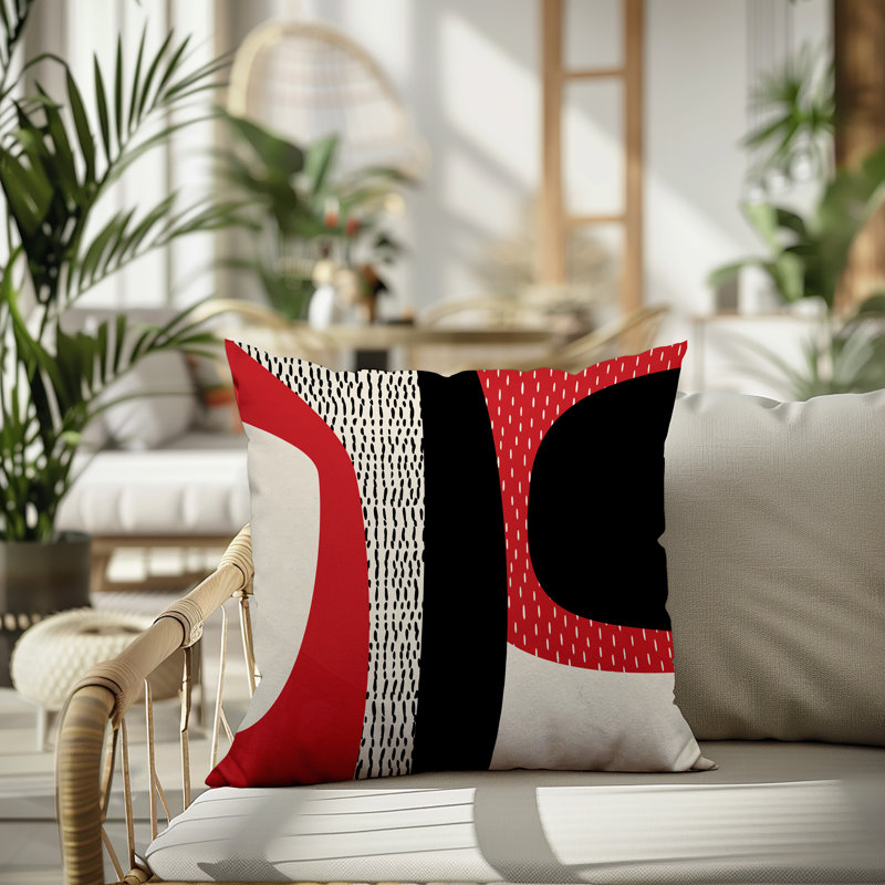 Coussin carré intérieur / extérieur pia, H 15 po x l 15 po, Rouge / noir / blanc cassé