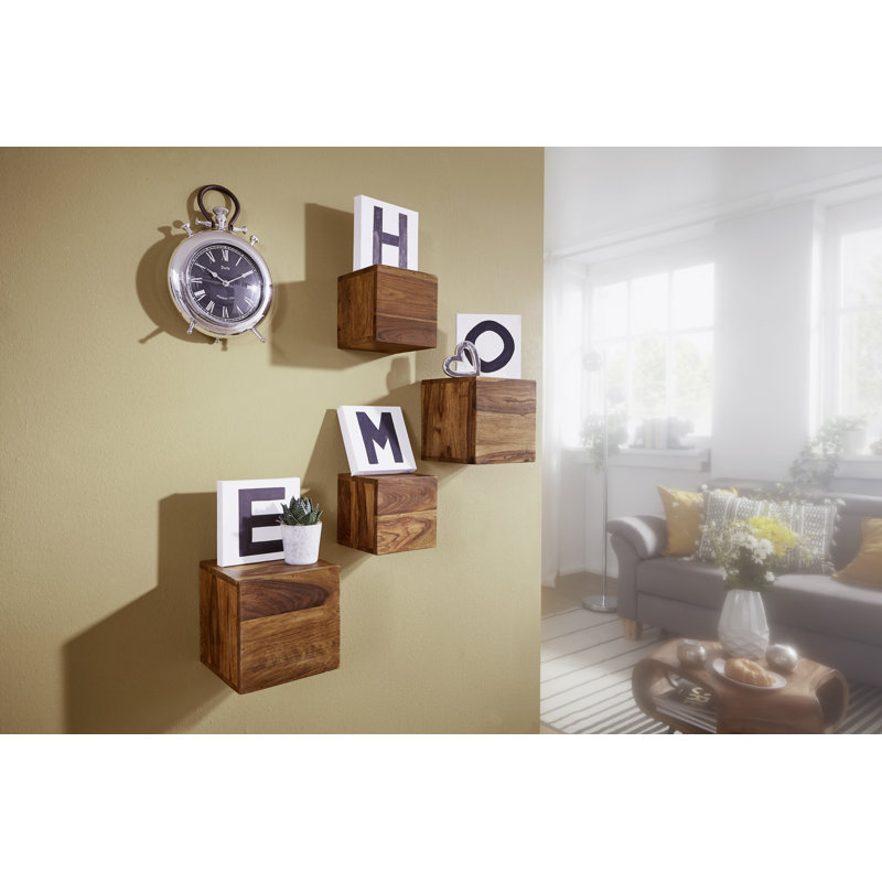 Millbury 4 Piece Square Solid Wood Floating Shelf, Sheesham