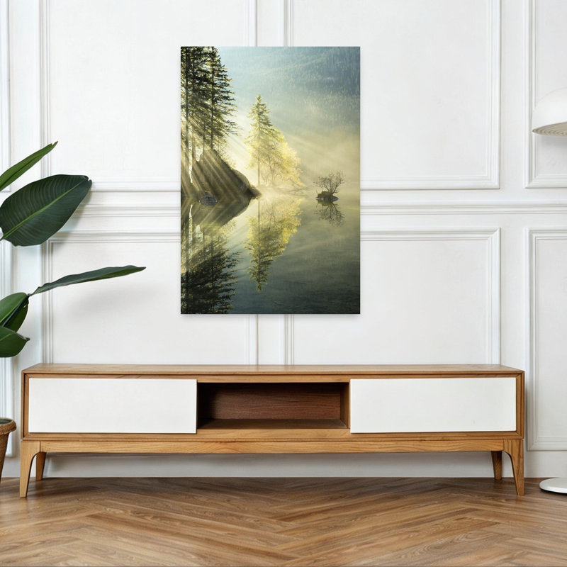 «God Rays», impression abstraite verticale de paysage forestier mural, 48" H x 32" W