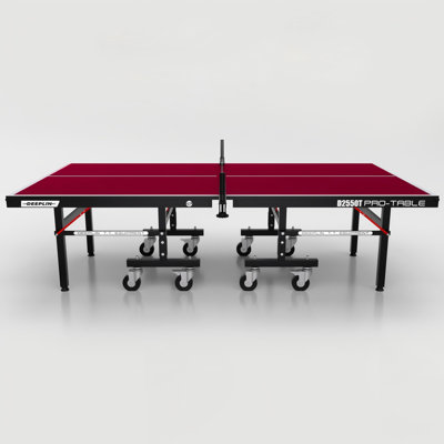 Red Foldable Rollaway Ping Pong Table with Lockable Wheels, Indoor Household Mobile Table Tennis Table