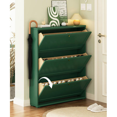 Slim rubberwood solid wood tipping shoe cabinet