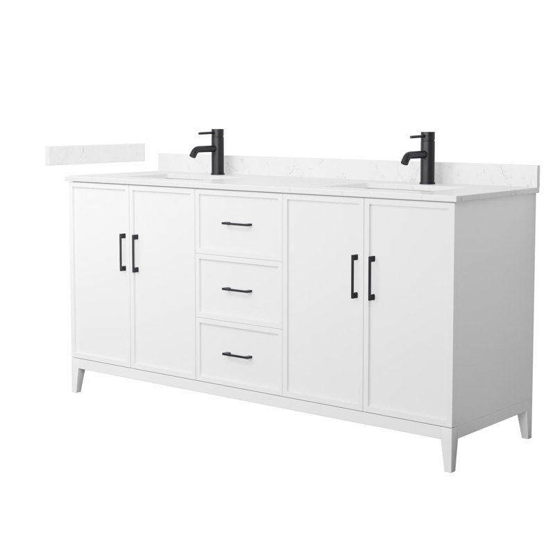 Elan 72'' W Vanity, White, Matte Black, Carrara Cultured Marble