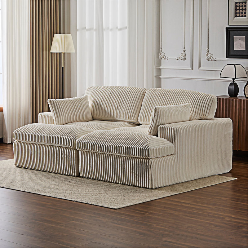 Fauteuil de salon rembourré, canapé-lit, Velours côtelé blanc