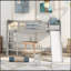 Lit mezzanine simple avec glissoire et échelle, gris