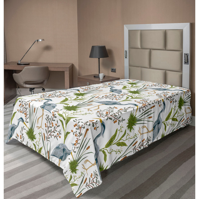 Ambesonne Flowers Flat Sheet Nostalgia Farmhouse, Blue Grey Green Off White