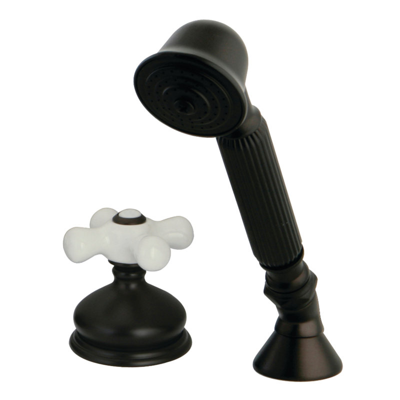 Garniture de robinet de baignoire romaine à fixation sur plateau à poignée simple avec douche à main, Bronze huilé