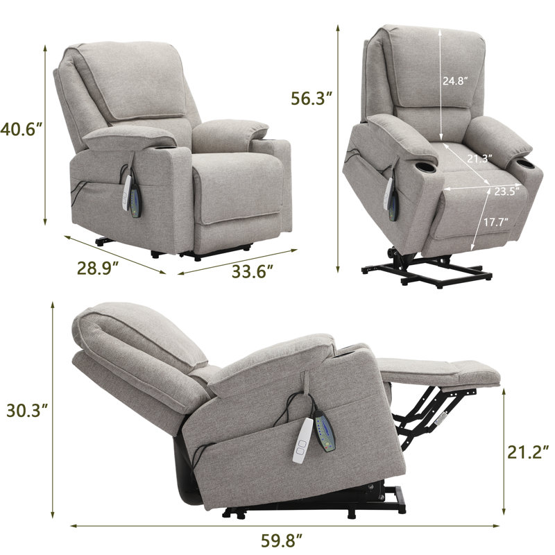Fauteuil de massage inclinable électrique chauffant, Toile gris clair