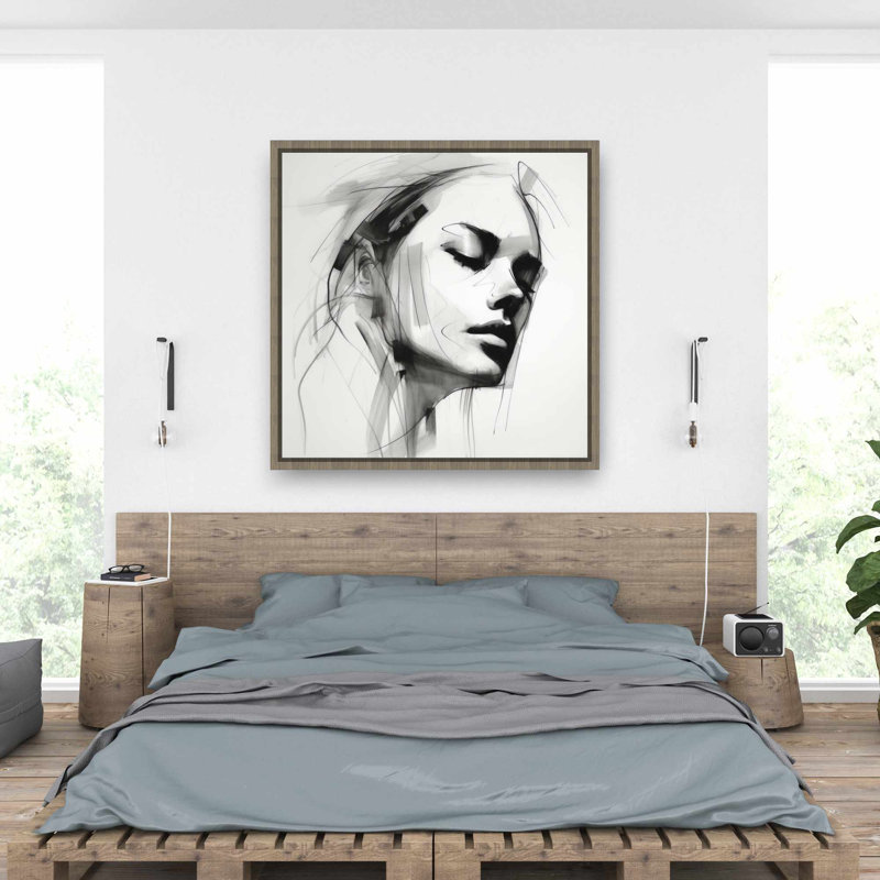 Traits féminins - Toile abstraite encadrée décorative grise