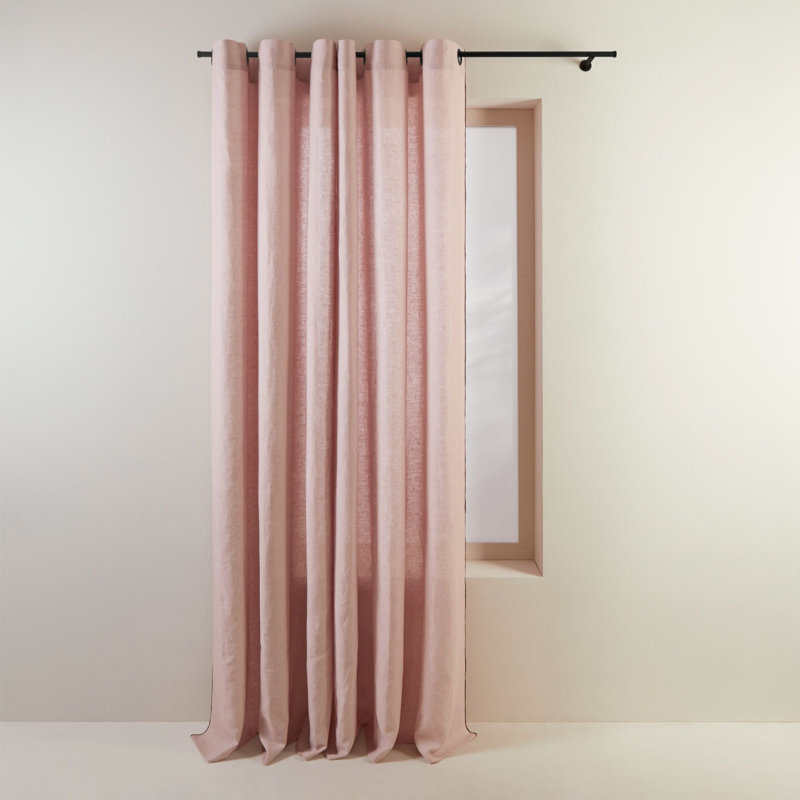 Linen Semi Sheer Curtain Single Panel, 140 x 350cm, Pink