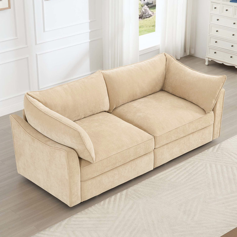 2 , Chenille, Wraparound Back And Arm Cushions, Pull-Out Storage, Crescent - Exquisite Design, Space, Soft Fabric Craftsmanship, Comfortable