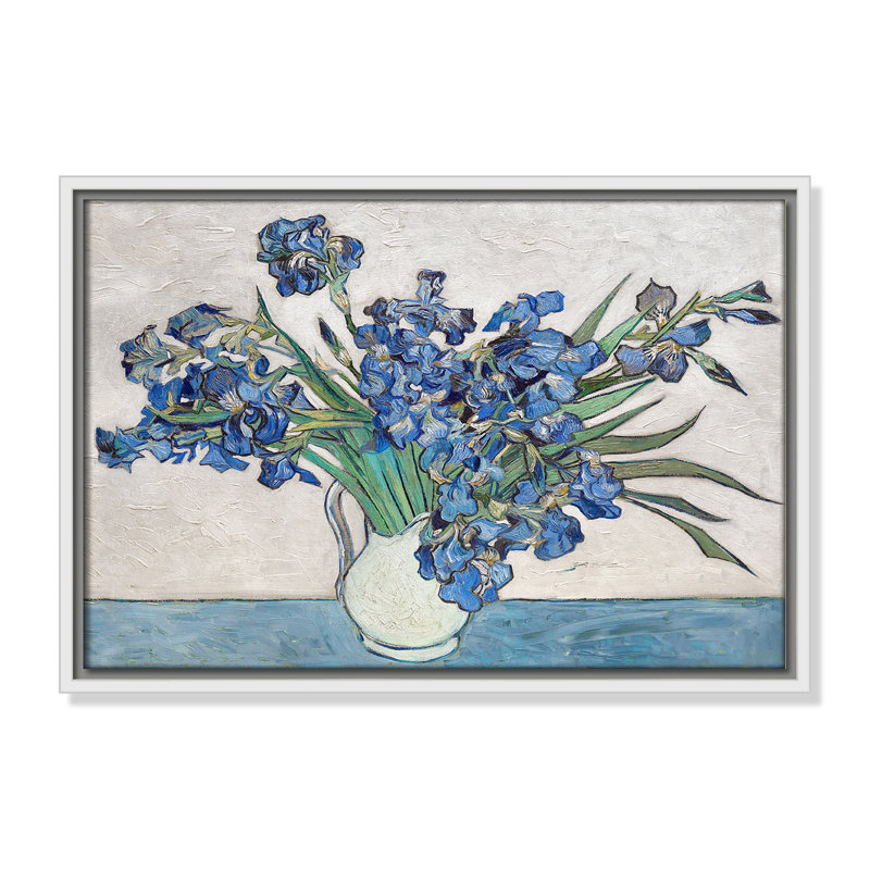 Imprimé iris bleu par Vincent Van Gogh, H 19,5 po x l 13,5 po, Pas de tapis, Cadre flottant blanc