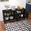 Buffet Mid-Century moderne avec rangement, meuble télé, meuble de rangement à motif géométrique et tablettes réglables pour la cuisine, la salle à manger, le salon, le vestibule, le couloir, noir-731916959