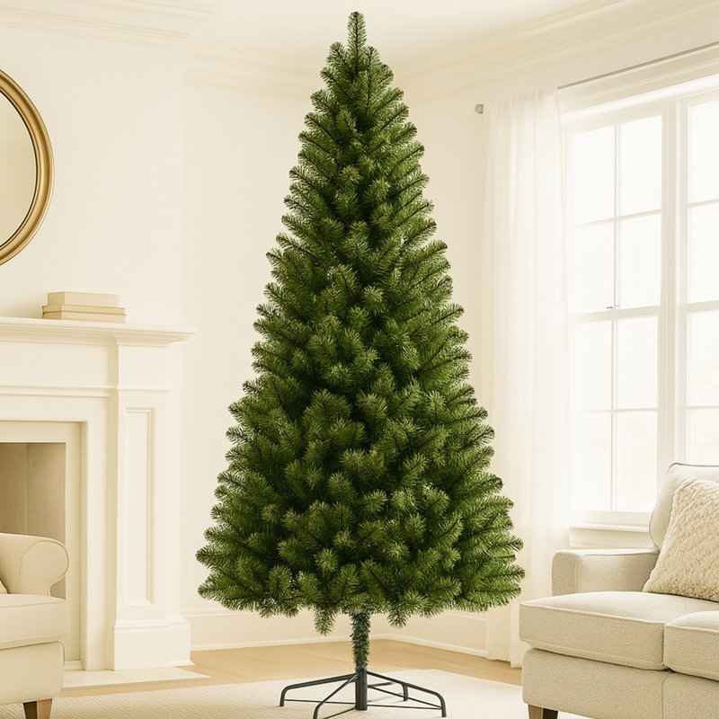 Arbre de Noël artificiel classique de 7 pi, 775 pointes, branches pleines, support en métal pliable, charnières faciles à installer pour des décorations de fêtes personnalisées, ignifuge, branches simples