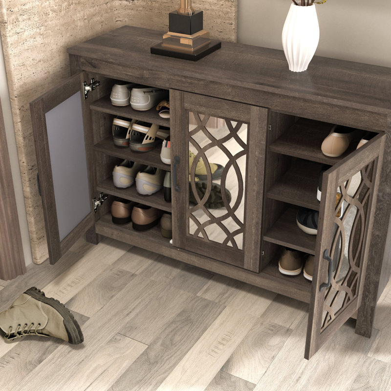 Eleana 16 Pair Shoe Storage Cabinet, Dark Dusty Oak