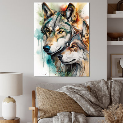Wolves Portrait Watercolor1 - Wolf Large Wall Art