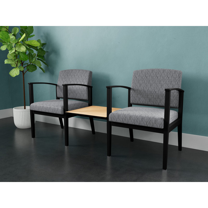 Structure tandem 2 places avec table centrale en acier Amherst, Érable naturel, Noir, Vinyle Patriot Plus Bordeaux