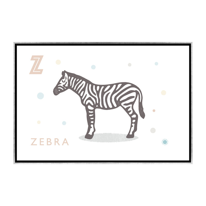 Zèbre - imprimé, H 40 po x l 60 po x 1,5 po, Toile avec cadre argenté, Pas de tapis