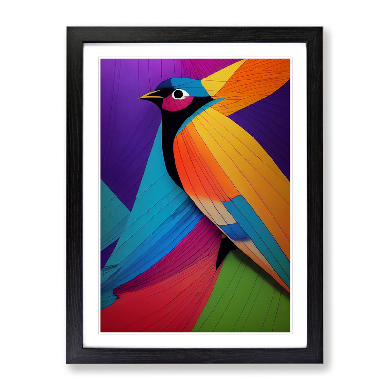 Bird Marbling - Single Picture Frame Print, 64cm H x 46cm W, Oak Framed