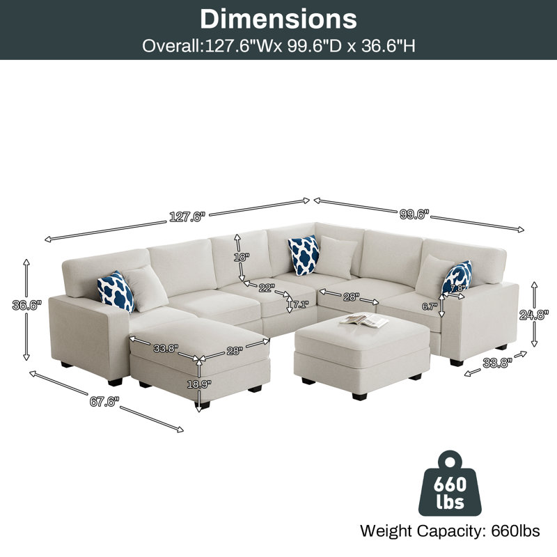 Flexible Combination Module Reversible Sectional Sofa, Cream Polyester Blend