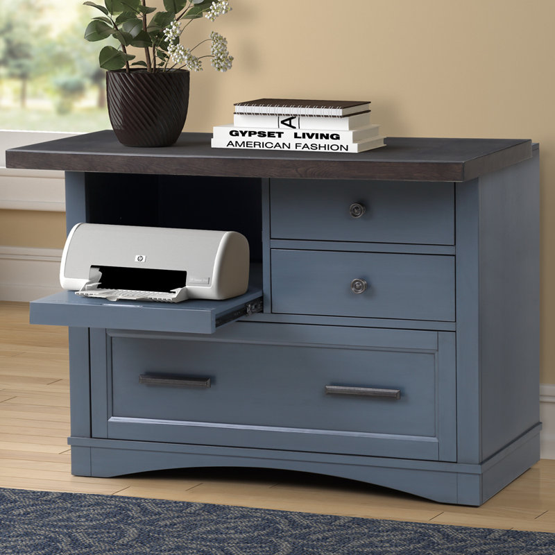Classeur latéral 3 tiroirs Stapleton, Plateau sable / base denim