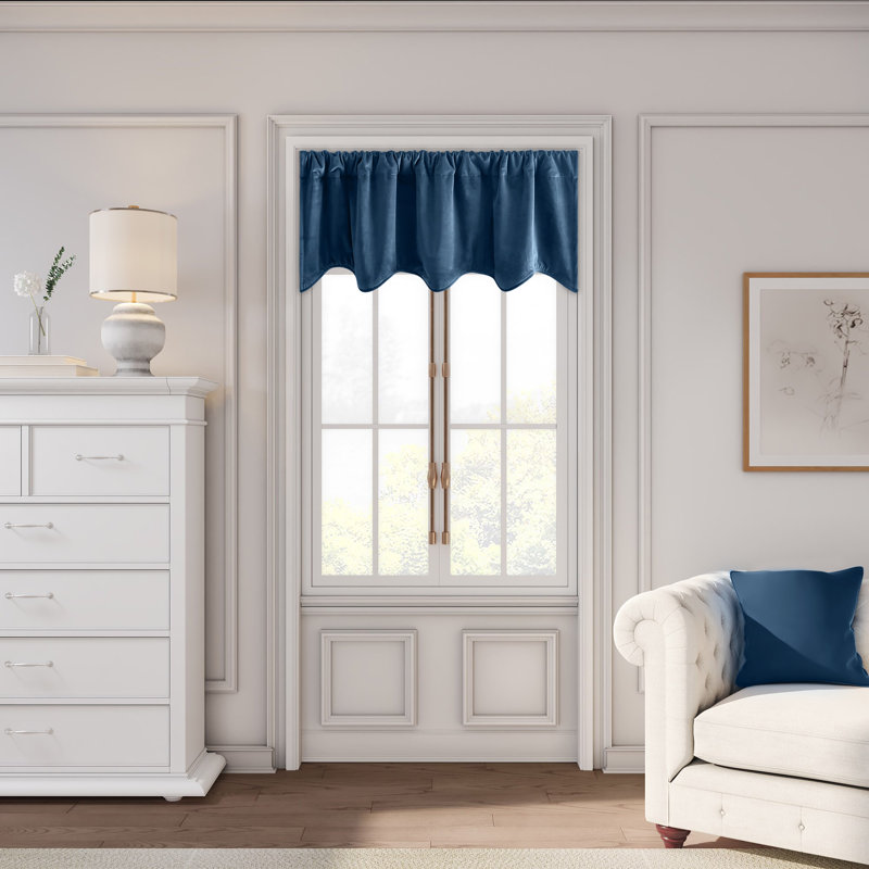 Myreon Velvet Scalloped Window Valance, Blue