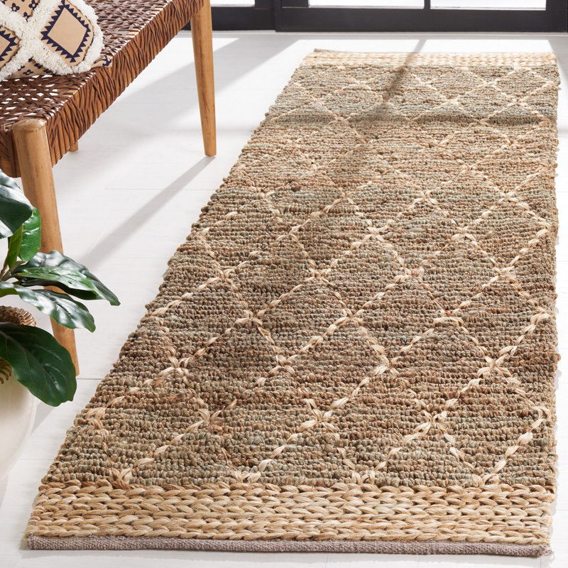 Tapis géométrique en jute / coton tissé à la main Alfread, Tapis de couloir 2 pi 6 po x 8 pi