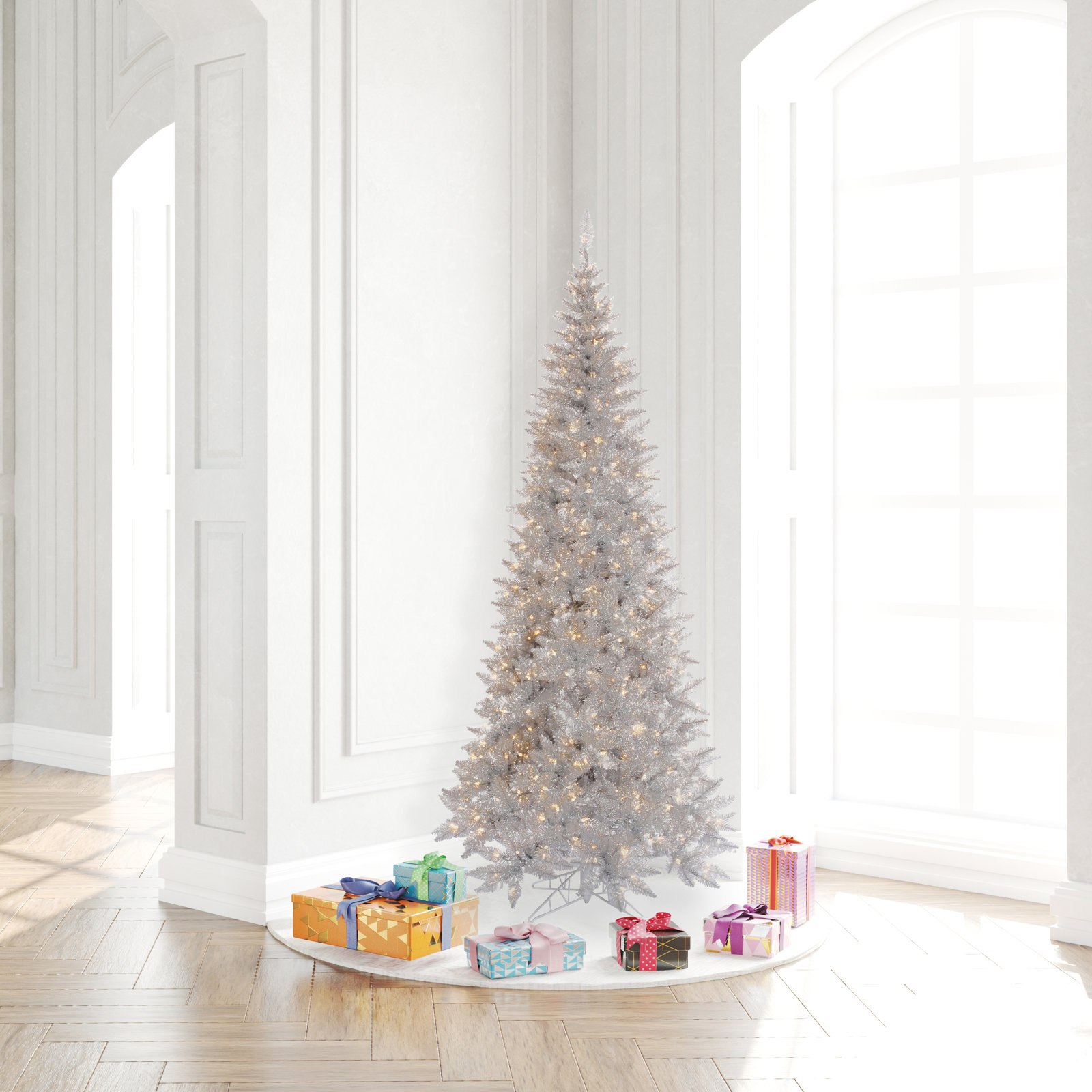 Silver 9' Pre-Lit Fir Tree, 5.5'