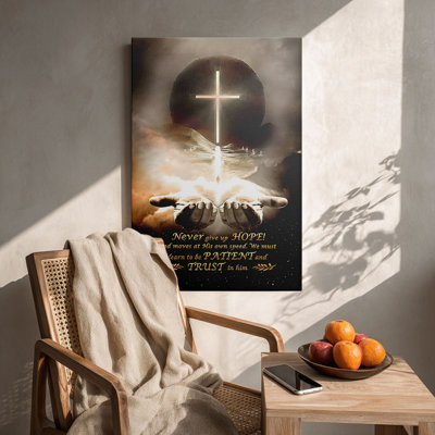 Faith-Inspired “Never Give Up Hope Cross” Spiritual Canvas Wall Art Stretched Frame for Cozy Studio