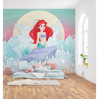 Disney Ariel the Little Mermaid among the waves non-woven 9.18cm x 9.84cm Low-Gloss Wallpaper Roll